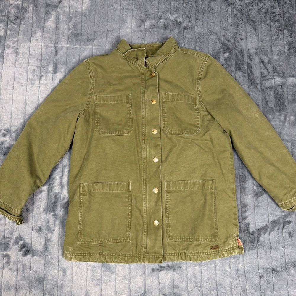 Natural Reflections Olive Green Canvas Utility Chore Jacket L Flannel Lined